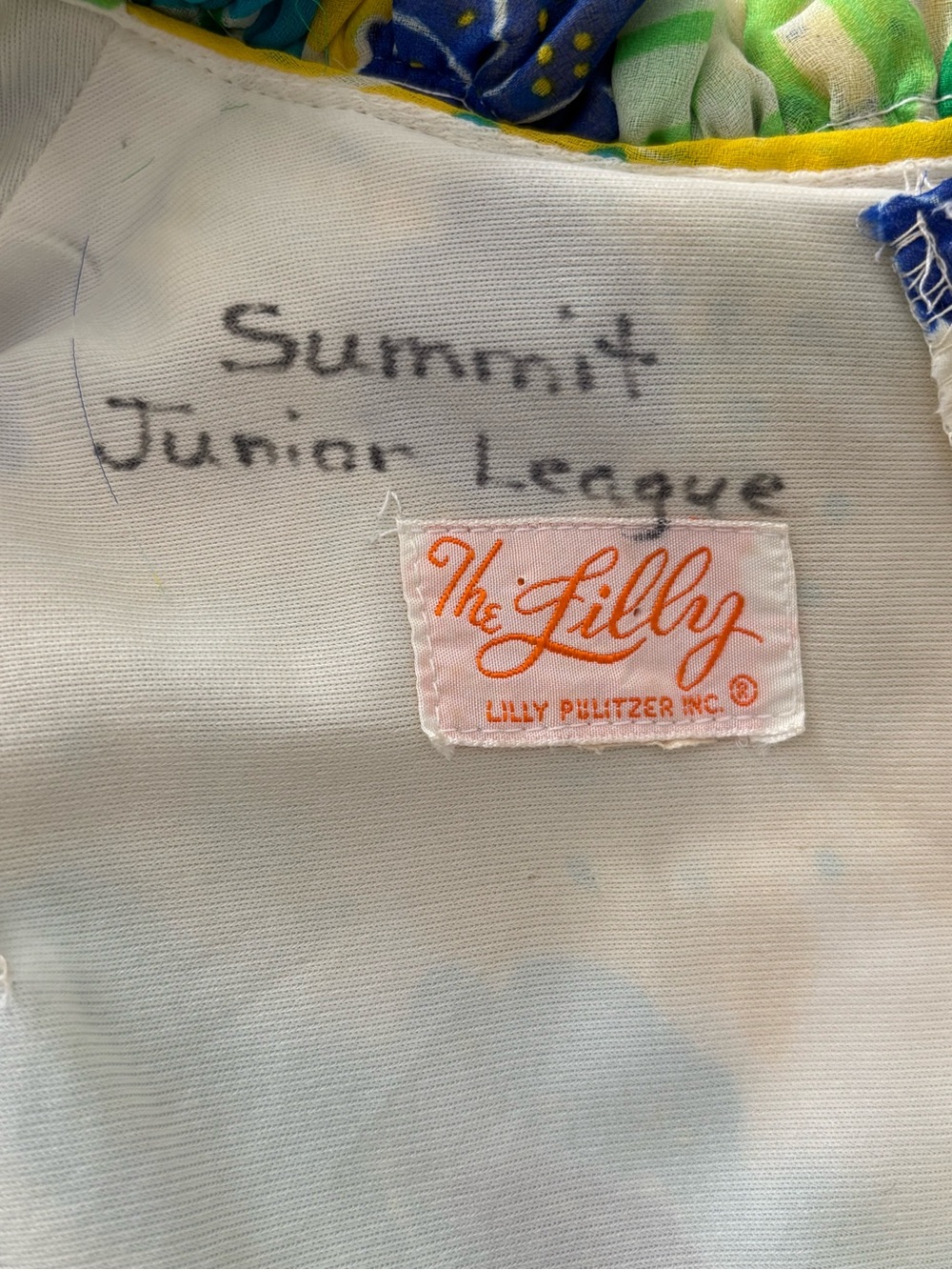 Vintage Lilly Pulitzer A-Line Sleeveless Yellow, Blue & Green Floral Dress - Picture 2 of 4